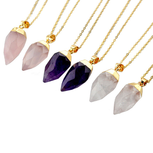 Natural Amethyst Pendant Tapered Angle Necklace