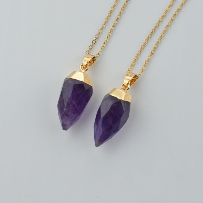 Natural Amethyst Pendant Tapered Angle Necklace