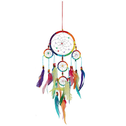 Medium Multicoloured Dreamcatcher with Rainbow Feathers