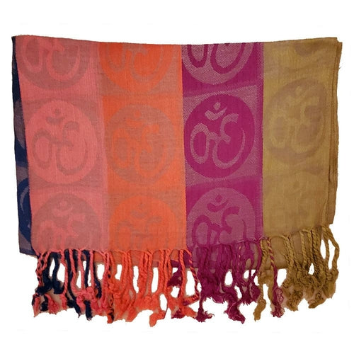Four-Color Om Meditation Symbol Handwoven Tassel Scarf